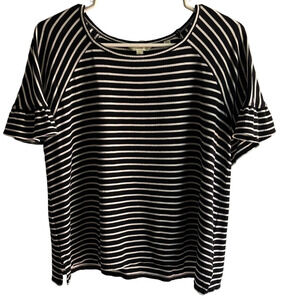 Max Studio Black and White Striped Short Sleeve Top